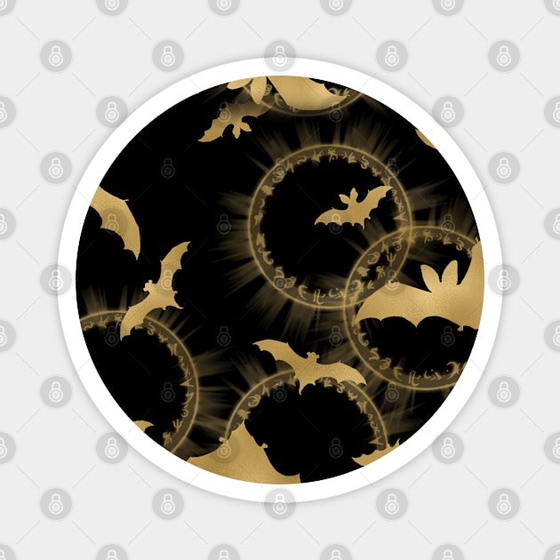 Bats and Magical Circles - Goth Fashion - bat, magic, witch, halloween, emo, gold Magnet by Wanderer Bat